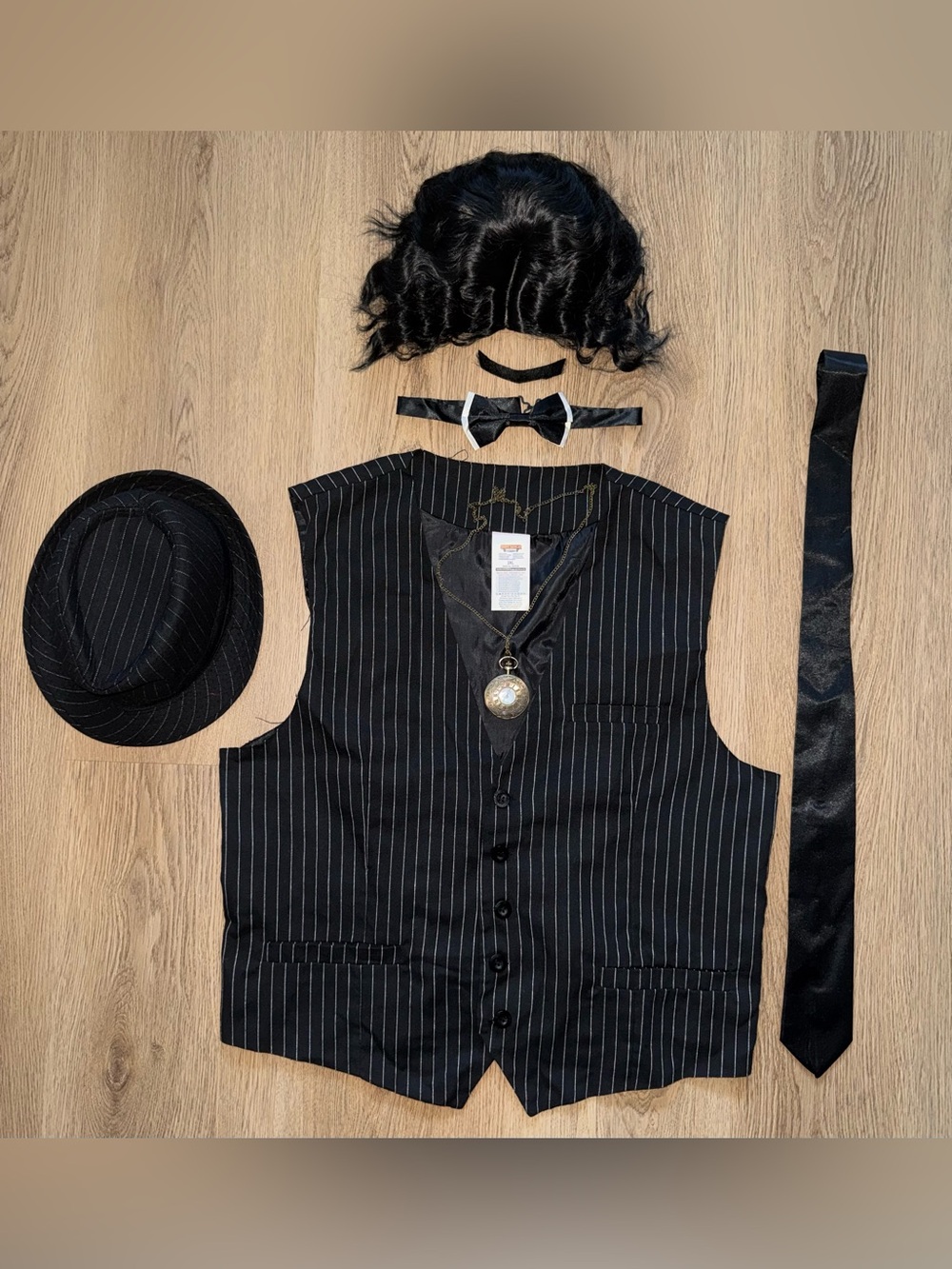 Gomez Addams costume striped vest, wig and accessories